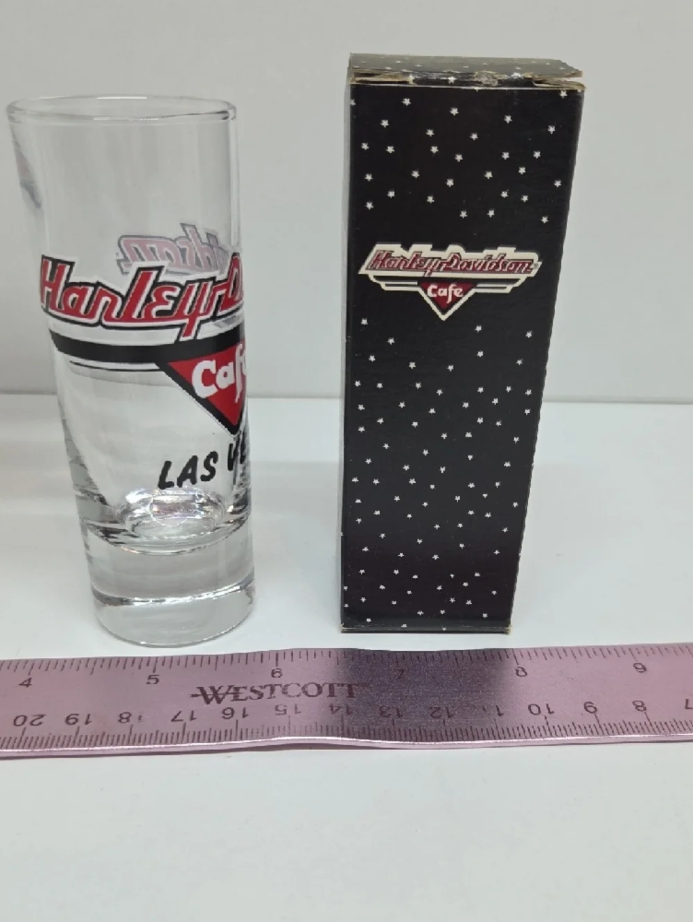 Vintage Harley-Davidson Red & Black Cafe Las Vegas Shot Glass with Box